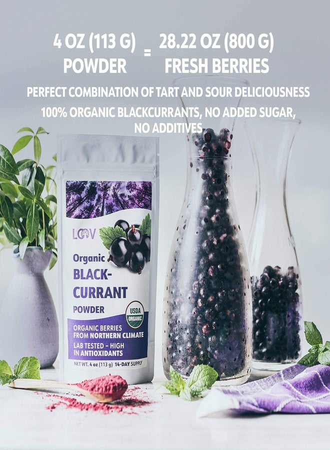 LOOV Blackcurrant Powder Organic, Rich in Anthocyanin and Vitamin C, Made from 100% Whole Blackcurrants, Freeze Dried, 4 oz, Raw, Grown in Northern Europe, 14-day Supply, USDA/EU Certified Organic - Image 5