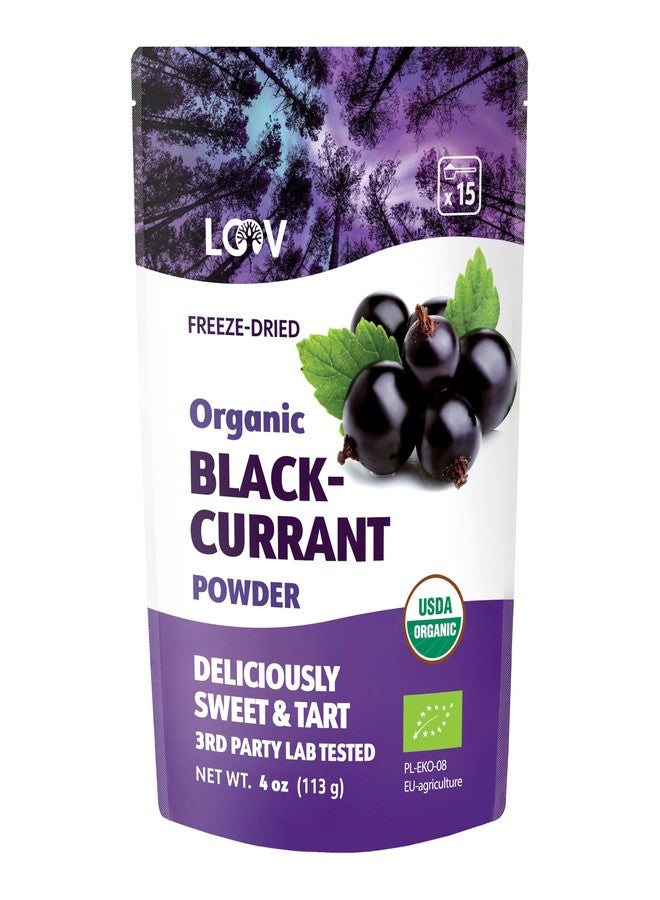 LOOV Blackcurrant Powder Organic, Rich in Anthocyanin and Vitamin C, Made from 100% Whole Blackcurrants, Freeze Dried, 4 oz, Raw, Grown in Northern Europe, 14-day Supply, USDA/EU Certified Organic - Image 1