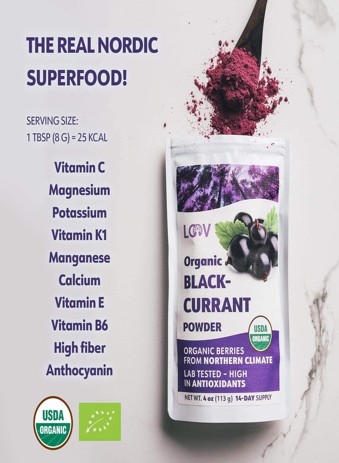 LOOV Blackcurrant Powder Organic, Rich in Anthocyanin and Vitamin C, Made from 100% Whole Blackcurrants, Freeze Dried, 4 oz, Raw, Grown in Northern Europe, 14-day Supply, USDA/EU Certified Organic - Image 2