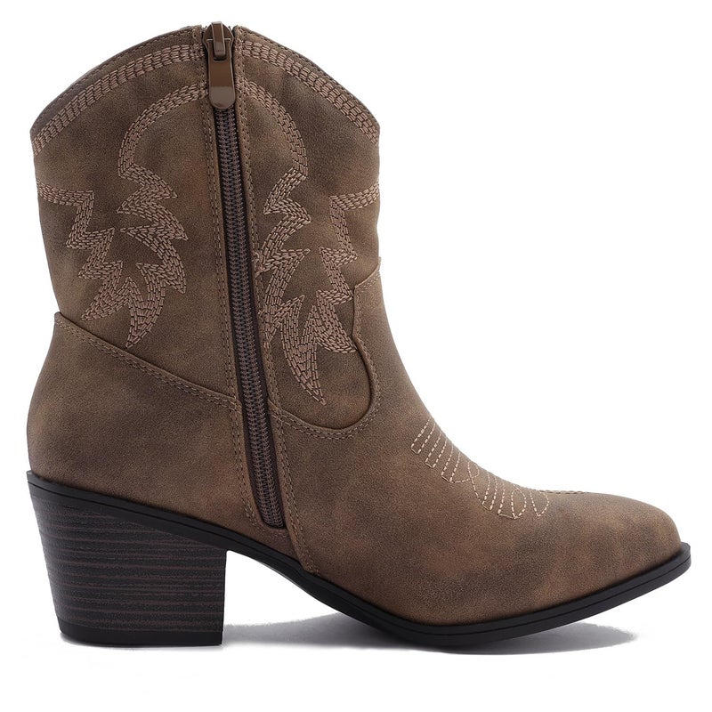 GLOBALWIN Women's Mid Calf The Western Cowboy Boots Fashion Cowgirl Boots For Women Low Heel Camel Size 8.5M - Image 3