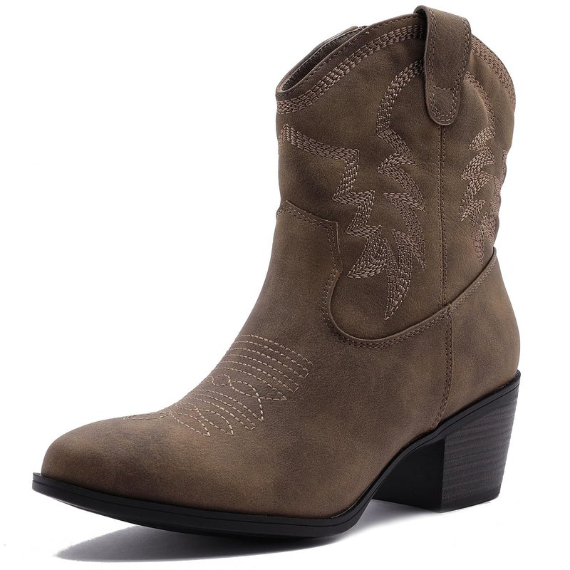 GLOBALWIN Women's Mid Calf The Western Cowboy Boots Fashion Cowgirl Boots For Women Low Heel Camel Size 8.5M - Image 1