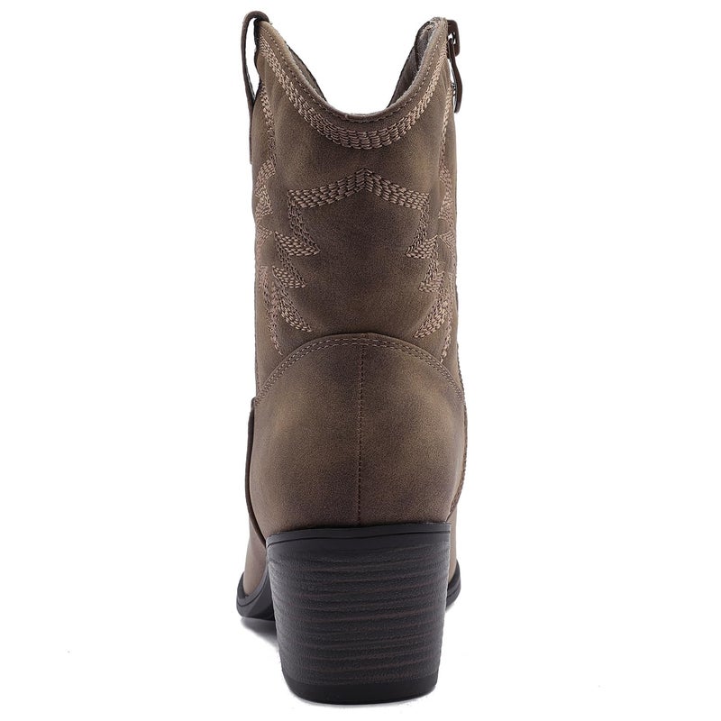 GLOBALWIN Women's Mid Calf The Western Cowboy Boots Fashion Cowgirl Boots For Women Low Heel Camel Size 8.5M - Image 4
