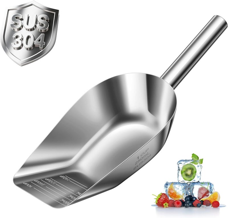 Mutclord Metal-Small Ice-Scoop for Freezer-Machine Bucket - 304 stainless steel food grade material | 8 Oz capacidad | With precise measurement scale lines - Image 1
