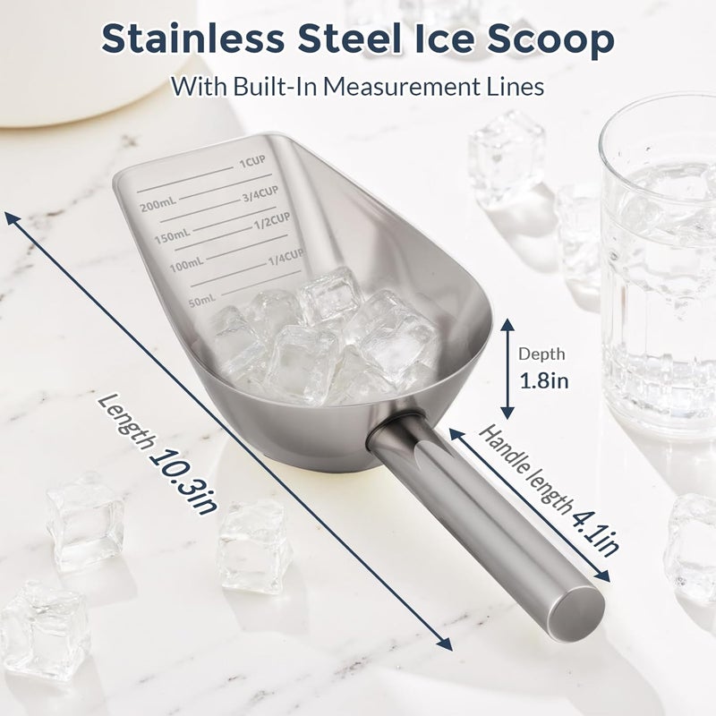Mutclord Metal-Small Ice-Scoop for Freezer-Machine Bucket - 304 stainless steel food grade material | 8 Oz capacidad | With precise measurement scale lines - Image 2