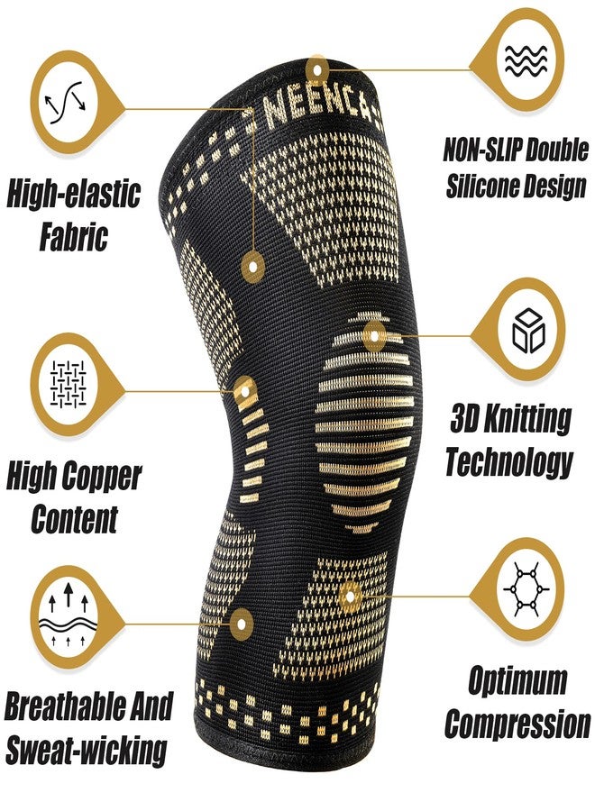 NEENCA Copper Knee Sleeves (Pair), Professional Knee Brace with Copper Ions Infused Fiber Technology, Premium Compression Support for Knee Pain, Sports, Workout, Arthritis, ACL, Joint Pain Relief. - Image 2