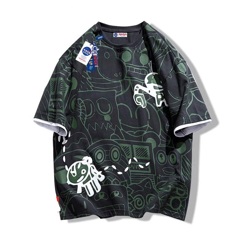 Nasa Fashion Brand 2024 Short-Sleeved T-Shirt Full Print Graffiti Casual Loose Couple Half-Sleeved All-Match Top - Image 1