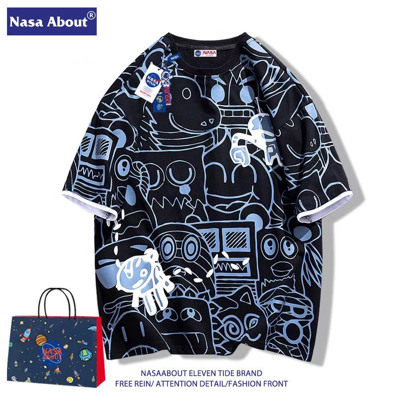 Nasa Fashion Brand 2024 Short-Sleeved T-Shirt Full Print Graffiti Casual Loose Couple Half-Sleeved All-Match Top - Image 2
