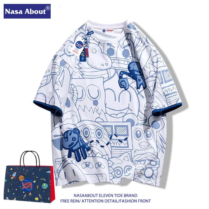 Nasa Fashion Brand 2024 Short-Sleeved T-Shirt Full Print Graffiti Casual Loose Couple Half-Sleeved All-Match Top - Image 3