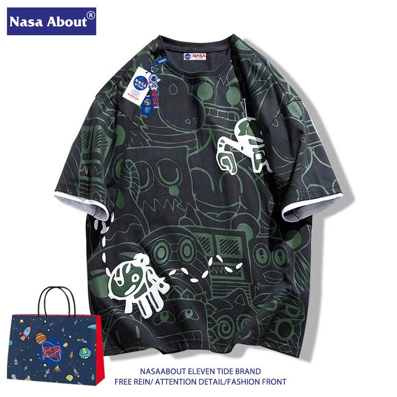 Nasa Fashion Brand 2024 Short-Sleeved T-Shirt Full Print Graffiti Casual Loose Couple Half-Sleeved All-Match Top - Image 4