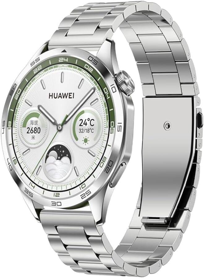 Dado 3 Beads Stainless steel band Compatible with Huawei Watch GT4 46mm | Ultimate | GT3 | GT2 | Watch 3/4 46mm & 48mm, Adjustable Size Metal Strap
