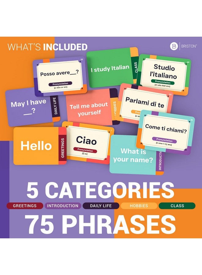 Briston Italian Conversational Phrase Flash Cards - 75 Beginner Sayings for Travel, Memory, Quick Reference - Educational Language Learning Resource Tool - Fun Play - Kids, Students, Classroom, Homeschool  - Image 4