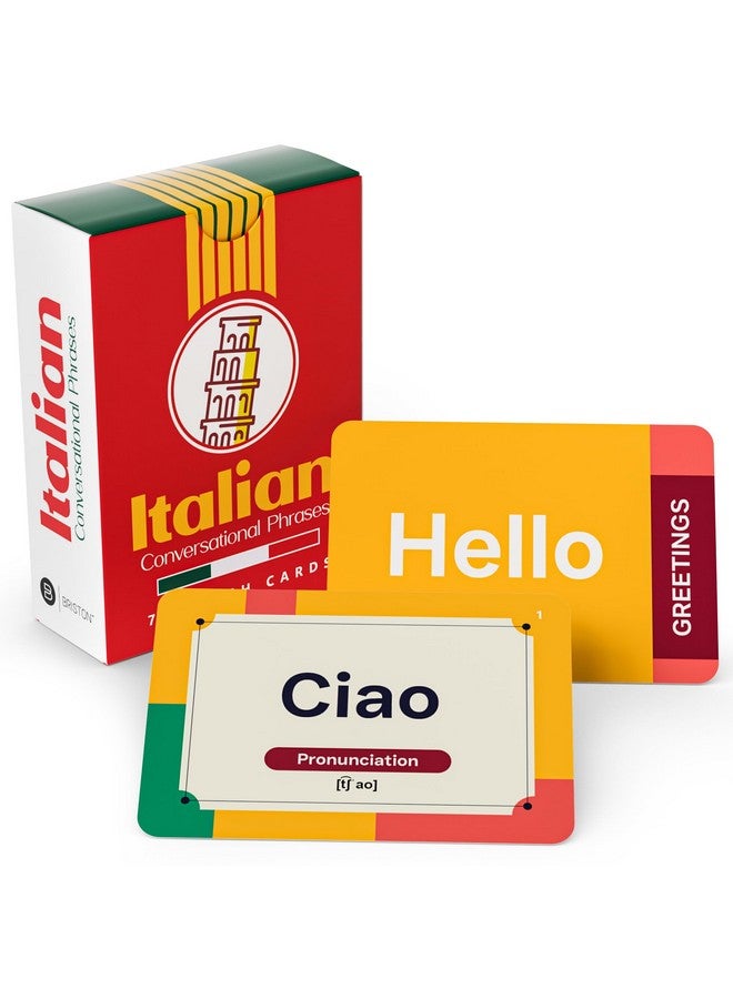Briston Italian Conversational Phrase Flash Cards - 75 Beginner Sayings for Travel, Memory, Quick Reference - Educational Language Learning Resource Tool - Fun Play - Kids, Students, Classroom, Homeschool  - Image 1