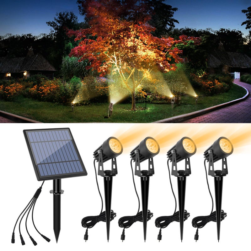 APONUO Metal Solar Spot Lights Outdoor with 9.8ft Cable Solar Powered Landscape Lighting Low Voltage IP65 Waterproof Auto On/Off for Outside Garden Yard Landscape Pathway Garage-Warm White(4-in-1) - Image 1