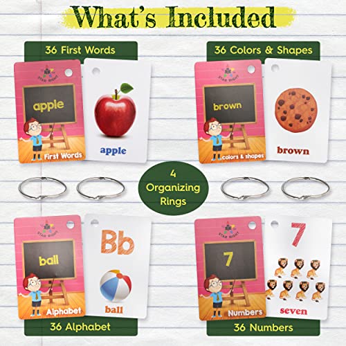 Star Right Flash Cards Set of 4 - Numbers, Alphabets, First Words, Colors & Shapes - Value Pack Flash Cards with Rings for Pre K - K - Image 3