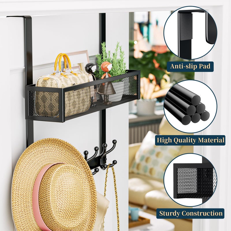 Consumest Over The Door Hooks Organizer - Over Door Hanger with 16 Hooks & 2 Baskets for Hanging Coat, Clothing, Towel, Back Storage for Bathroom, Closet, College Dorm, Black - Image 5