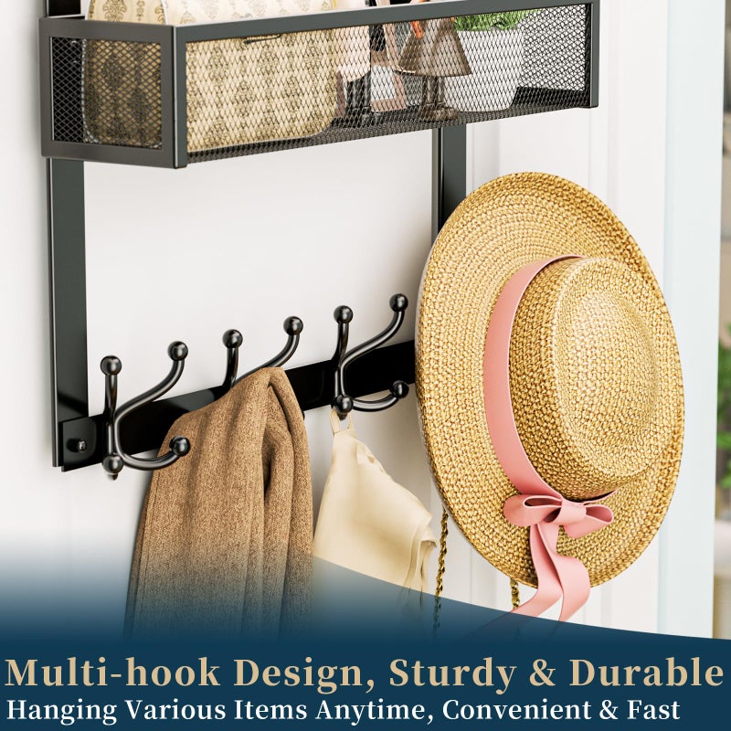 Consumest Over The Door Hooks Organizer - Over Door Hanger with 16 Hooks & 2 Baskets for Hanging Coat, Clothing, Towel, Back Storage for Bathroom, Closet, College Dorm, Black - Image 3