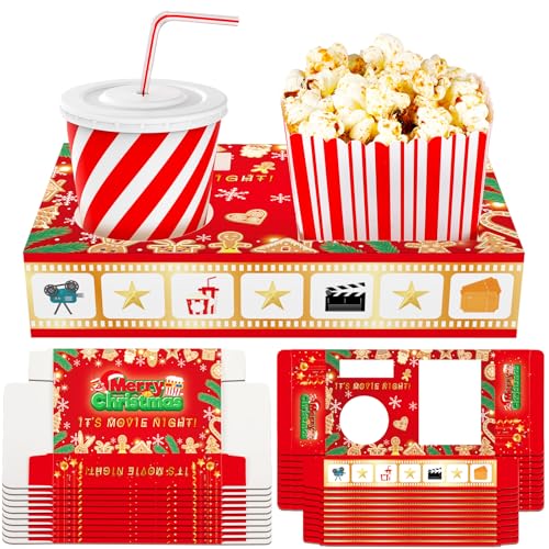 Dunzoom 20 Pcs Christmas Movie Night Supplies Movie Night Paper Snack Trays Popcorn Candy Holder Movie Theater Snack Boxes Cardboard Snack Holder Food Trays for Movie PartyWarm Christmas - Image 1