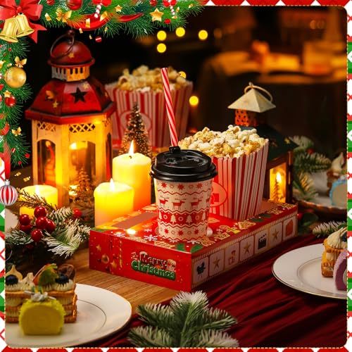 Dunzoom 20 Pcs Christmas Movie Night Supplies Movie Night Paper Snack Trays Popcorn Candy Holder Movie Theater Snack Boxes Cardboard Snack Holder Food Trays for Movie PartyWarm Christmas - Image 3