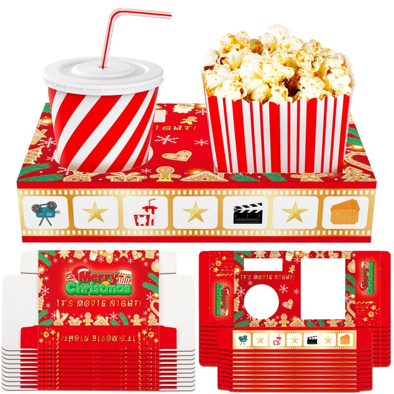 Dunzoom 20 Pcs Christmas Movie Night Supplies Movie Night Paper Snack Trays Popcorn Candy Holder Movie Theater Snack Boxes Cardboard Snack Holder Food Trays for Movie PartyWarm Christmas - Image 2