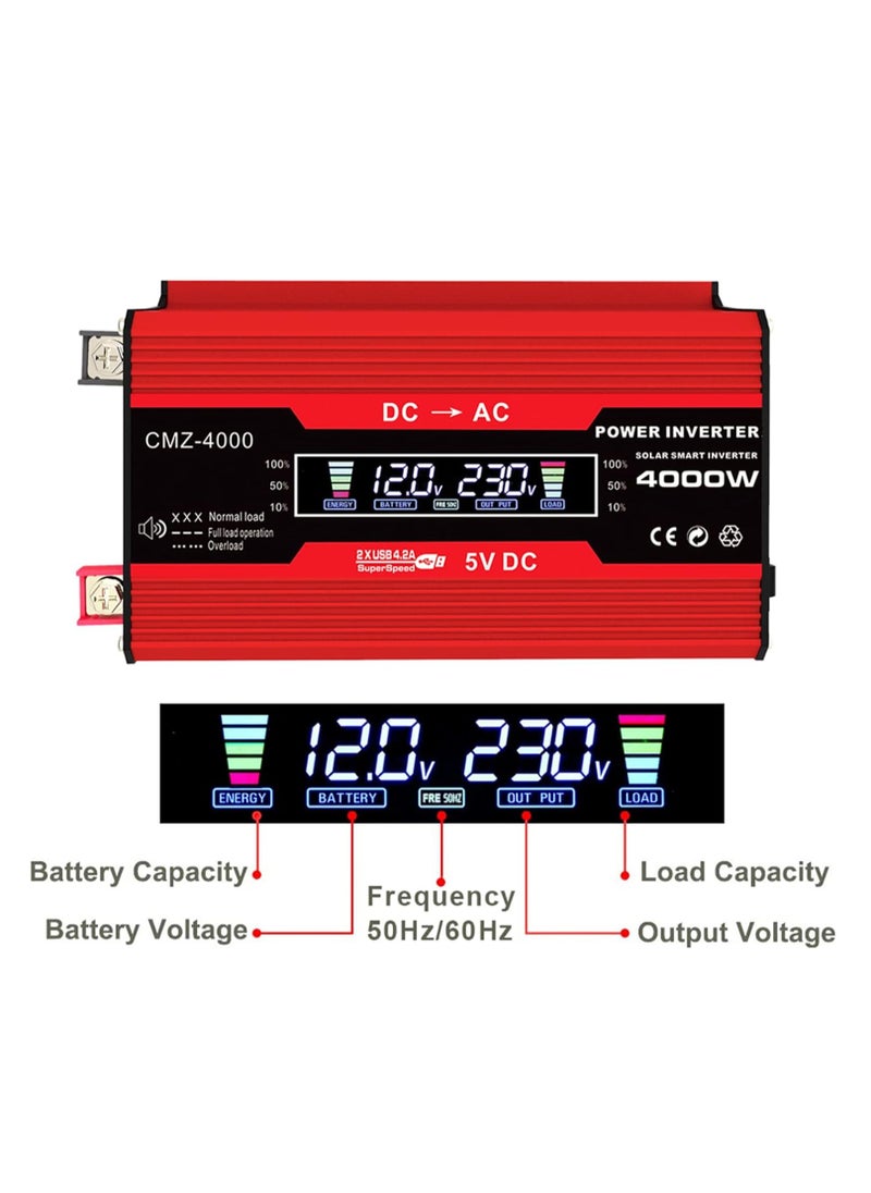 Generic - Quattro Voltage Converter 12 V 230 V 300 W / 4000 W, Inverter 12 V 230 V Converter Car Power Converter Converter Inverter (Red) - Image 1