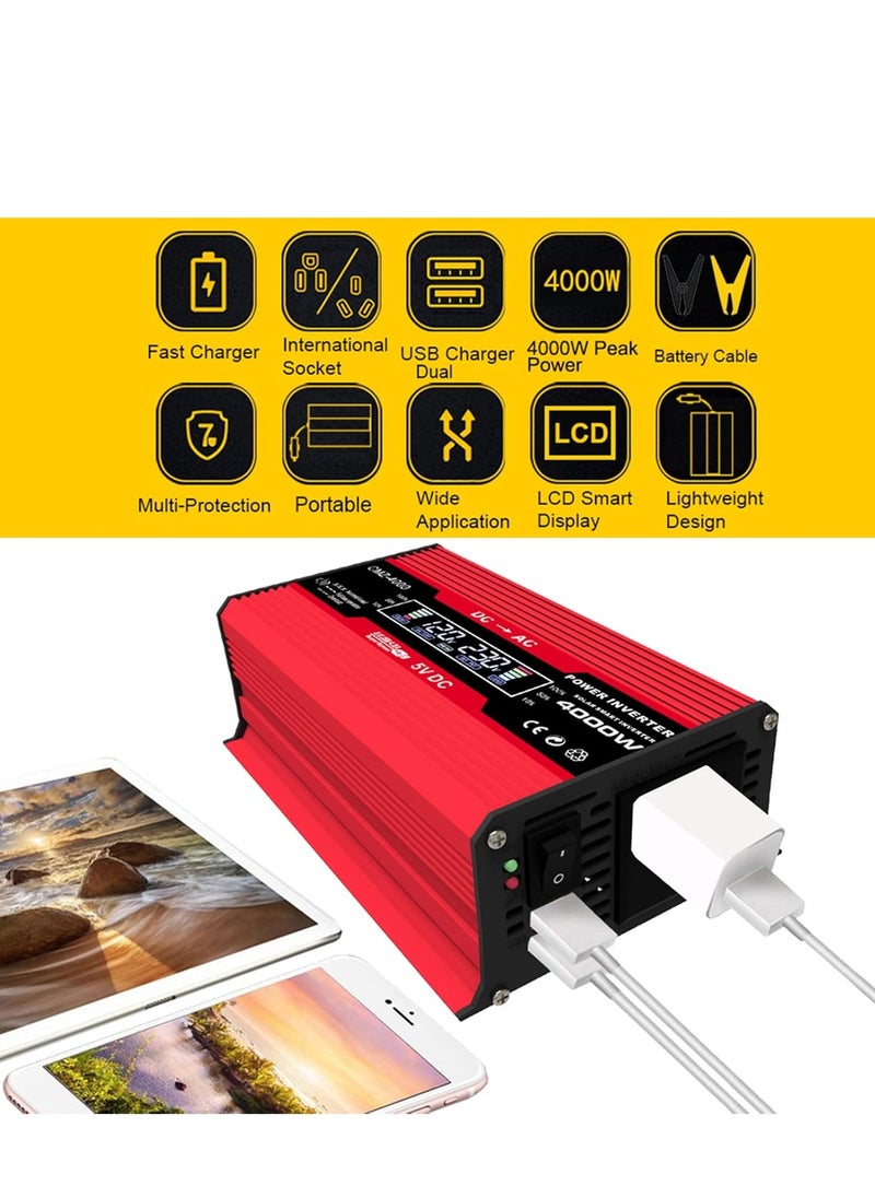 Generic - Quattro Voltage Converter 12 V 230 V 300 W / 4000 W, Inverter 12 V 230 V Converter Car Power Converter Converter Inverter (Red) - Image 1