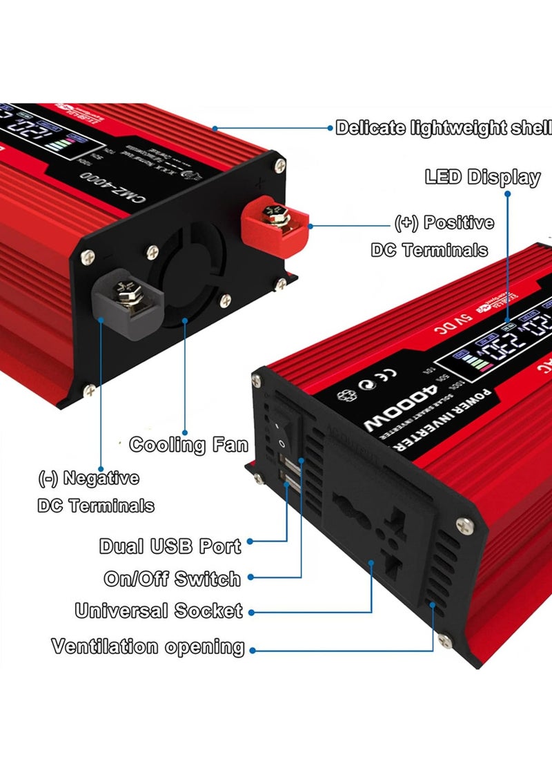 Generic - Quattro Voltage Converter 12 V 230 V 300 W / 4000 W, Inverter 12 V 230 V Converter Car Power Converter Converter Inverter (Red) - Image 1
