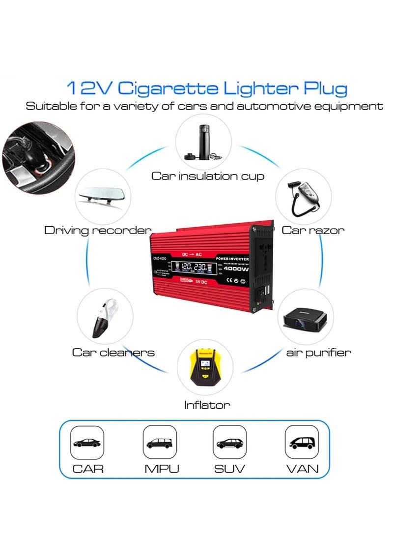 Generic - Quattro Voltage Converter 12 V 230 V 300 W / 4000 W, Inverter 12 V 230 V Converter Car Power Converter Converter Inverter (Red) - Image 1