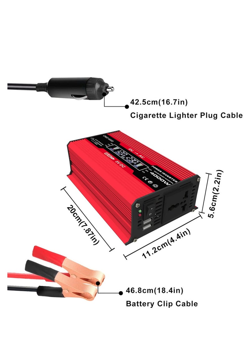 Generic - Quattro Voltage Converter 12 V 230 V 300 W / 4000 W, Inverter 12 V 230 V Converter Car Power Converter Converter Inverter (Red) - Image 1