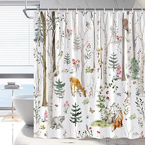 RDRUVA Forest Animal Shower Curtain Cabin Rustic Deer Bathroom Curtains Floral Butterfly Plant Cute Fox Wildlife Green Leaf Nature Scenic Farmhouse Animals Watercolor Bathtub Decor with Hooks 70 x 70IN - Image 3