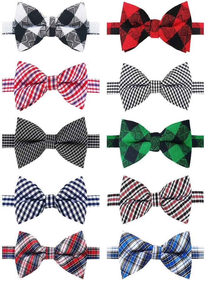 Koolmox Dog Bow Ties, 10pcs KOOLMOX Dog Bowties, Dog Neck Ties With Adjustable Dog Bow Tie Collar, Plaid Puppy Bow Tie For Small Medium Boy Girl Dogs Cats Pet Summer Gifts Holiday Costume Grooming Accessories - Image 1