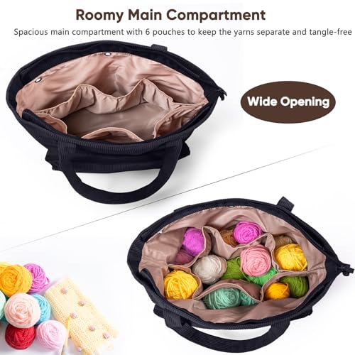 MYBAGZING Large Yarn Tote Organizer Corduroy Knitting Storage Holder for Yarn Hooks Accessories Portable Craft Carryall for Crocheting Lovers Mothers Day Gift - Image 3