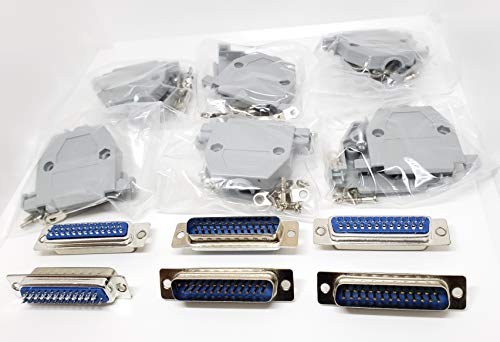 Connectors Pro 6 Sets Solder Cup DB25 Male + Plastic Hoods, 25 Pins D-Sub Connector & Hood Set, 12-Pack (6 DB25 Males + 6 Hoods) - Image 1