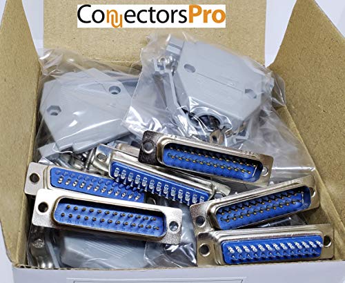 Connectors Pro 6 Sets Solder Cup DB25 Male + Plastic Hoods, 25 Pins D-Sub Connector & Hood Set, 12-Pack (6 DB25 Males + 6 Hoods) - Image 2