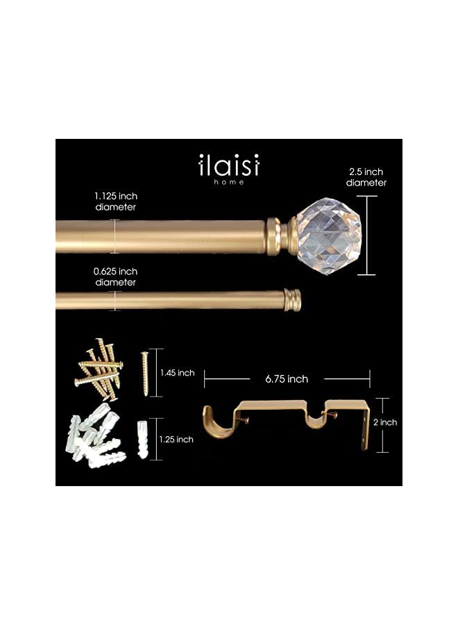 The Bros Double Curtain Rod Set:1-1/8 Inch Diameter Luxury Gold Curtain Rods,72-144 Inch Adjustable Gold Drapery Rod with Crystal-clear Faceted Finials for 1 Pack - Image 4