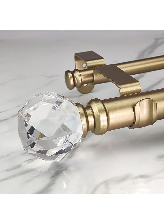 The Bros Double Curtain Rod Set:1-1/8 Inch Diameter Luxury Gold Curtain Rods,72-144 Inch Adjustable Gold Drapery Rod with Crystal-clear Faceted Finials for 1 Pack - Image 1