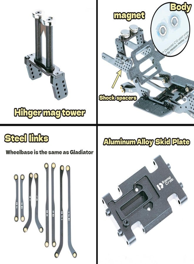 RampCrab Carbon Fiber Chassis Kit for SCX24, 7° Angled Skid, LCG Chassis Kit for SCX24 Gladiator & Dodge Power Wagon - Image 4