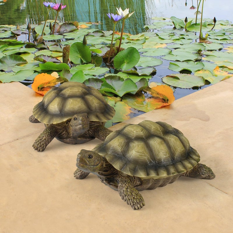 Design Toscano QM91887611 Gilbert The Box Turtle Indoor/Outdoor Garden Decor Animal Statue Set of Two, 57 Inches Wide, 9 Inches Deep, 3 Inches High, Handcast Polyresin, Green Painted Finish - Image 4
