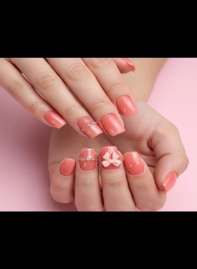 ERITIN Premium Press On Nails | Glossy Reusable Fake Nails with Glue | Long Lasting Salon Finish | Cute Glitter Ombre Pearl Rhinestone Nail Art | Full Cover Acrylic False Nails for Women & Girls - Image 4