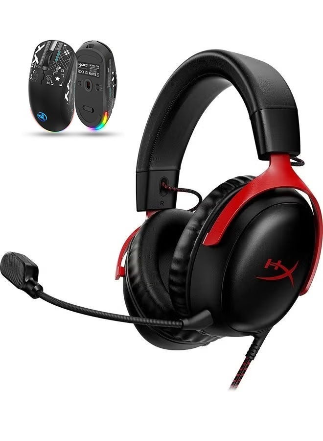 Cloud III – Wired Gaming Headset (Chinese Version), PC, PS5, Xbox Series X|S, Angled 53mm Drivers, DTS, Memory Foam, Durable Frame, Ultra-Clear 10mm Mic, USB-C, USB-A, 3.5mm – Black/Red - Image 1