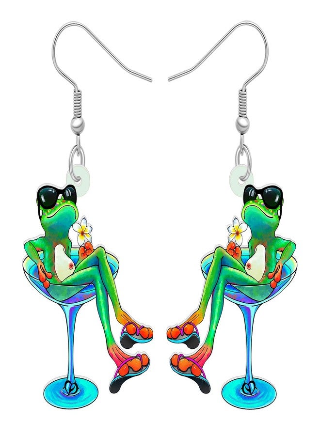 BONSNY Dangle Cute Funky Green Frog Earrings Animals Novelty Hypoallergenic Jewelry For Women Gifts (Turquoise) - Image 1