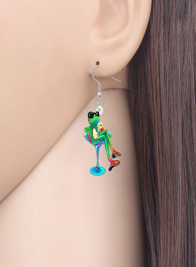 BONSNY Dangle Cute Funky Green Frog Earrings Animals Novelty Hypoallergenic Jewelry For Women Gifts (Turquoise) - Image 2