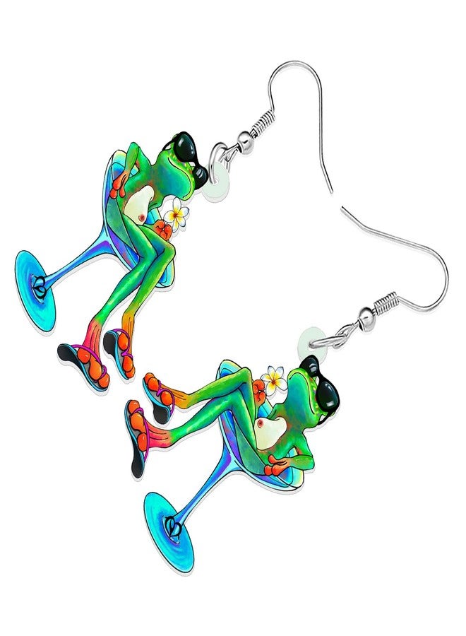 BONSNY Dangle Cute Funky Green Frog Earrings Animals Novelty Hypoallergenic Jewelry For Women Gifts (Turquoise) - Image 3