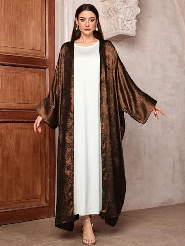 MedeShe Shiny Party Abaya Ramadan Eid Batwing Open Kimono Dubai Muslim Damen Abayas For Women Kaftan Dress Islamic Clothing (Coffee, One Size) - Image 2
