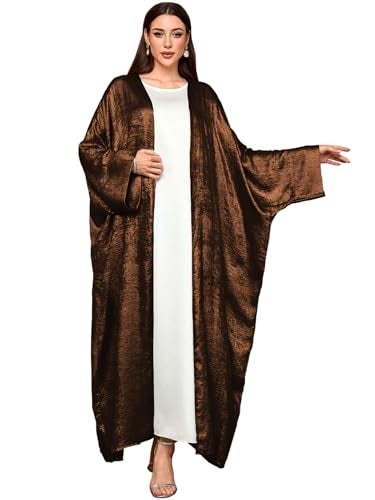 MedeShe Shiny Party Abaya Ramadan Eid Batwing Open Kimono Dubai Muslim Damen Abayas For Women Kaftan Dress Islamic Clothing (Coffee, One Size) - Image 1