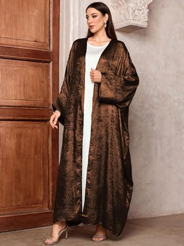 MedeShe Shiny Party Abaya Ramadan Eid Batwing Open Kimono Dubai Muslim Damen Abayas For Women Kaftan Dress Islamic Clothing (Coffee, One Size) - Image 4