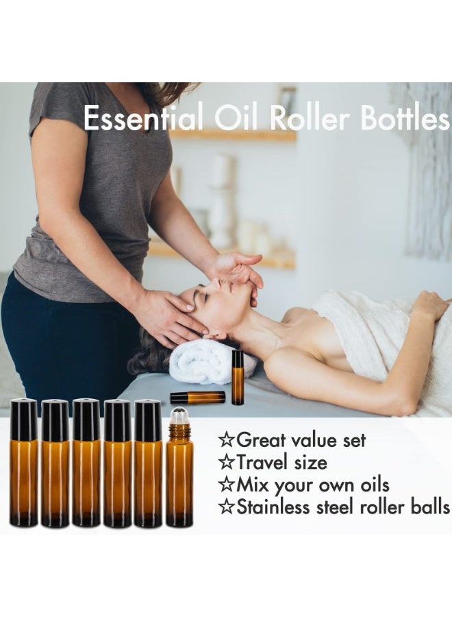 Chabeia 6 Pack Essential Oil Roller Bottles, 10ml Roller Balls for Essential Oils, Amber Glass Roller Bottles, Roll on Bottles with Stainless Steel Roller Balls, 1*Openers, 1*Funnels, 1*Dropper - Image 5