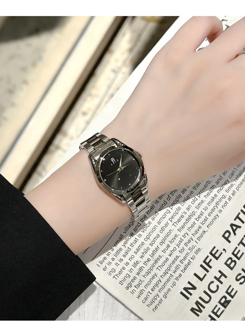 ABIU Sleek Women's Watch - Stainless Steel Bracelet with Minimalist Black Dial (Elegant Daily & Office Wristwatch for Ladies) - Image 1