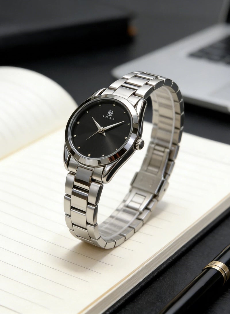 ABIU Sleek Women's Watch - Stainless Steel Bracelet with Minimalist Black Dial (Elegant Daily & Office Wristwatch for Ladies) - Image 4