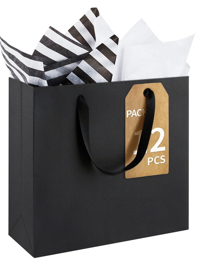 Ohuimrt Large Black Gift Bags, 12-Count, 12.5x4.5x11 Inch - Image 1