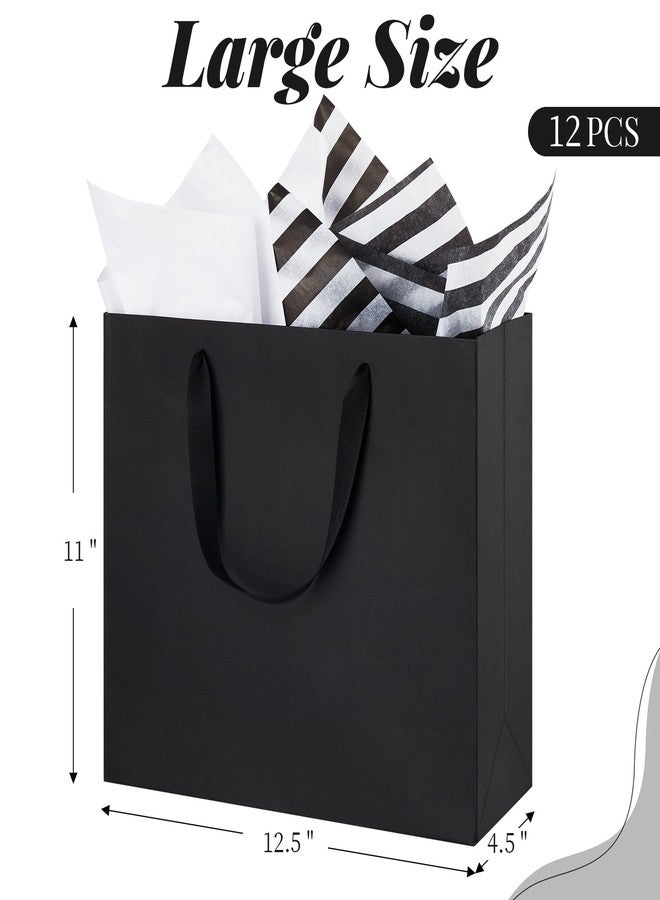 Ohuimrt Large Black Gift Bags, 12-Count, 12.5x4.5x11 Inch - Image 2